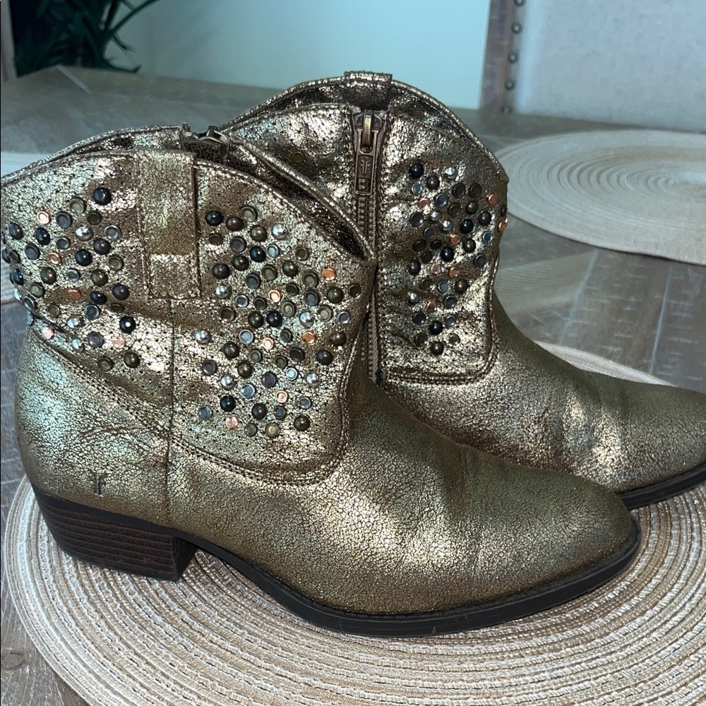 Frye Deborah Gold Studded Ankle Boots